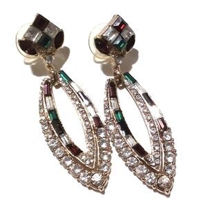 Colorful Gold Tone Rhinestone Drop Statement Earrings